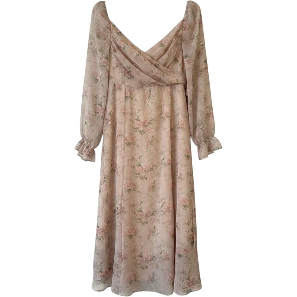 Dazy Floral Midi Dress Womens XL Pink Long Sleeve Cottagecore Romantic Sweethear